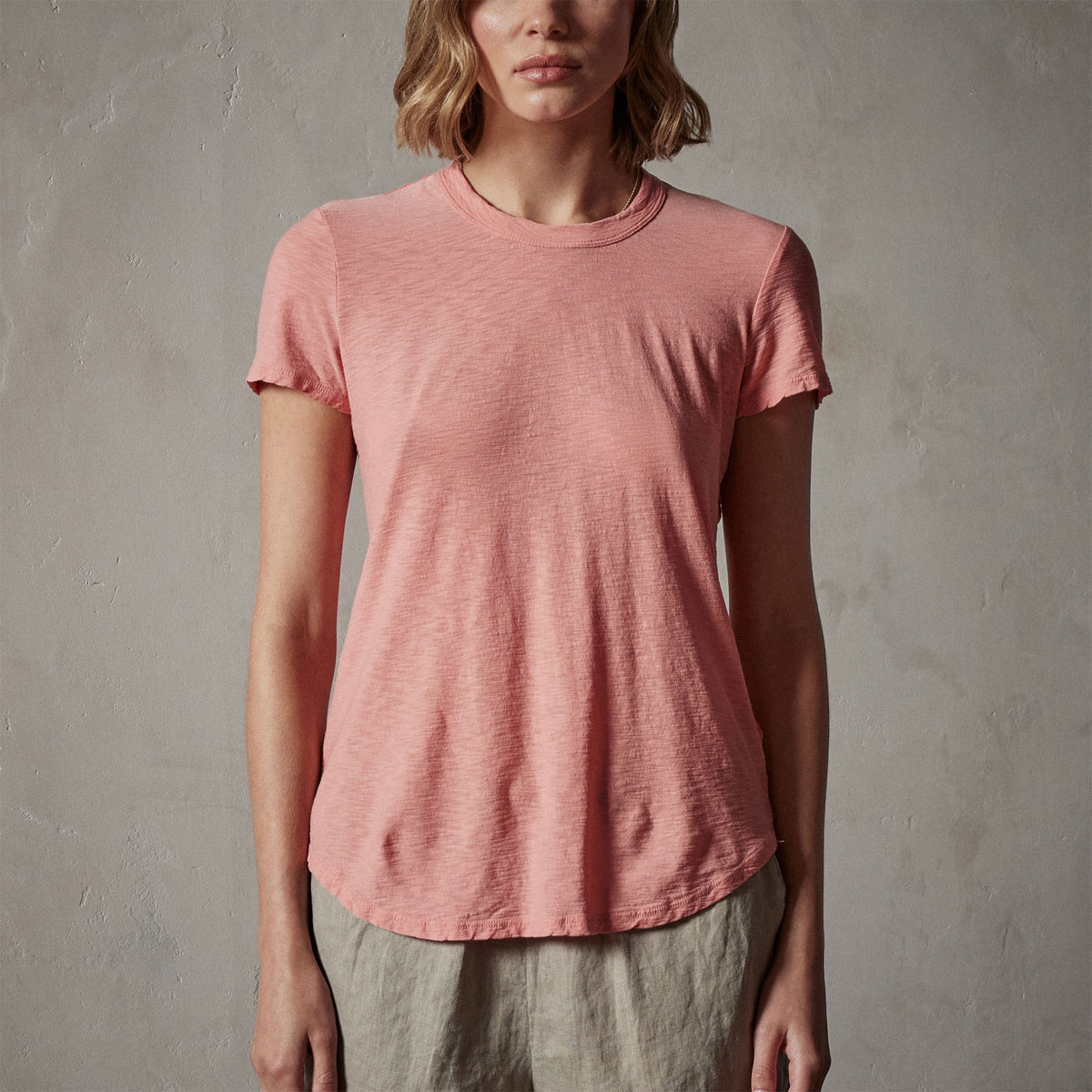 Sheer Slub Crew Neck Tee in Flamingo | James Perse Los Angeles