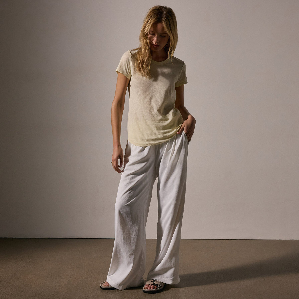 Sheer Slub Crew Neck Tee in Naples Yellow | James Perse Los Angeles