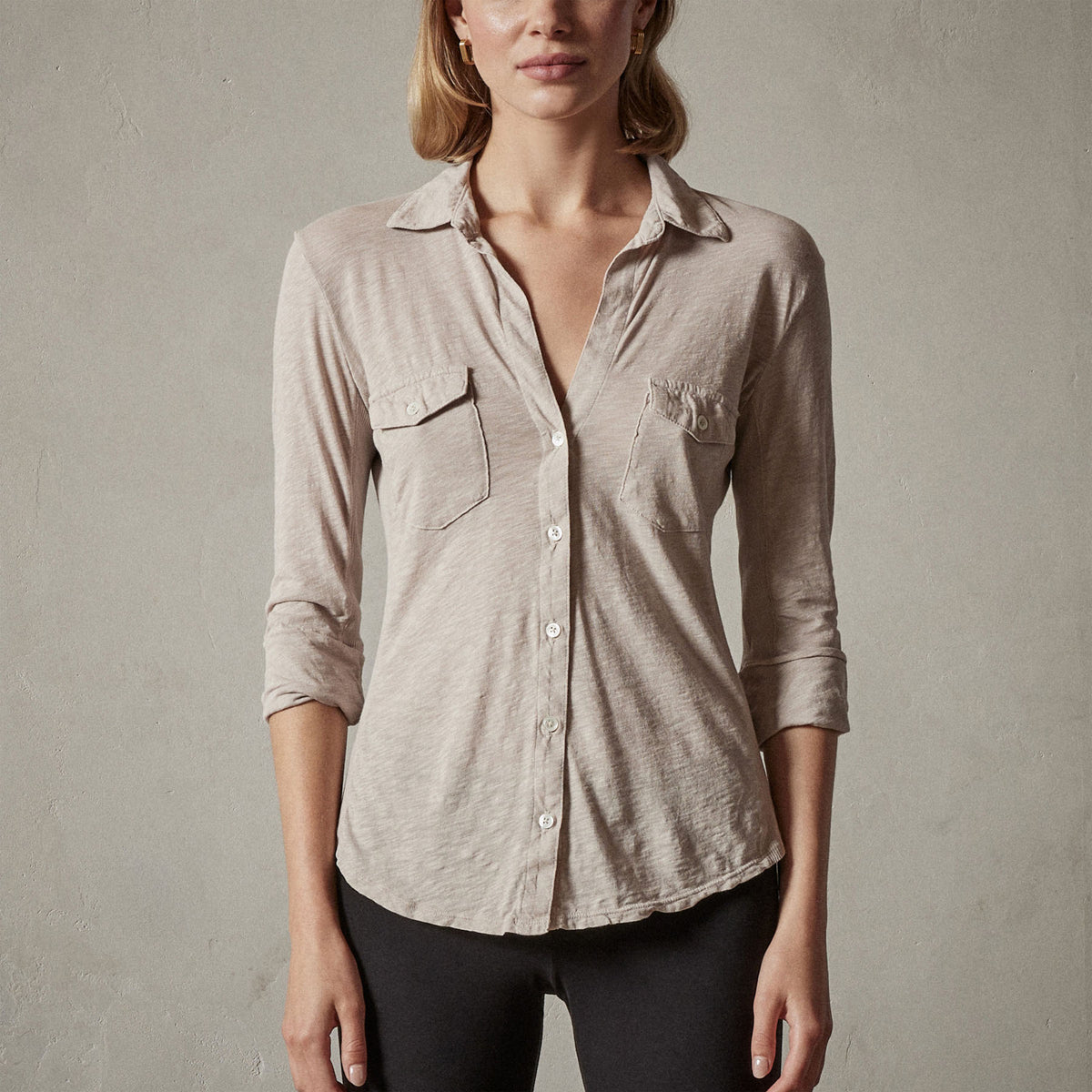 Sheer Slub Side Panel Shirt in Calamine | James Perse Los Angeles