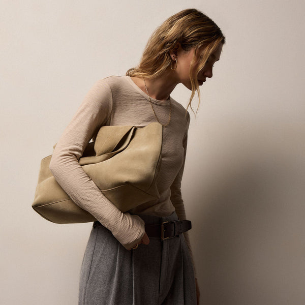 Sheer Slub Long Sleeve Crew in Stone | James Perse Los Angeles