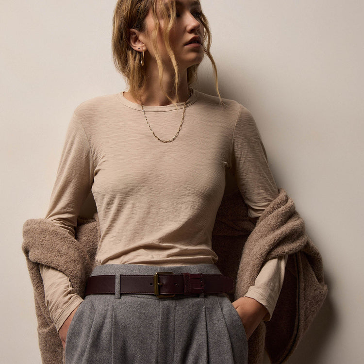 Sheer Slub Long Sleeve Crew in Stone | James Perse Los Angeles