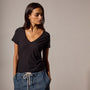 Sheer Slub Casual V Neck in Black | James Perse Los Angeles