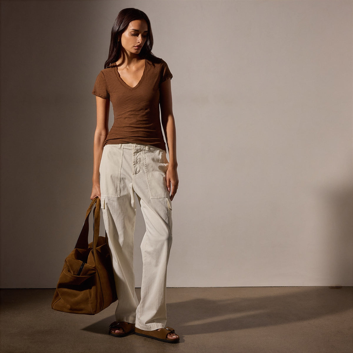 Sheer Slub Casual V Neck in Light Roast | James Perse Los Angeles