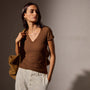 Sheer Slub Casual V Neck in Light Roast | James Perse Los Angeles