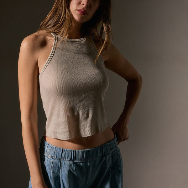 Cotton Cshmr Ribbed Rcr Bck Tank in Salt | James Perse Los Angeles