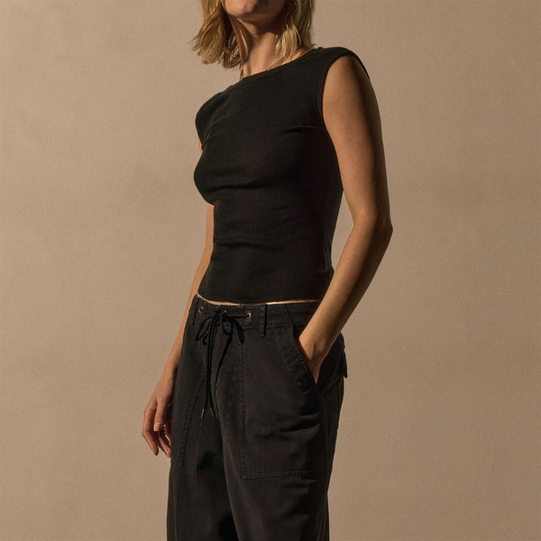 Cotton Cshmr Ribbed Boatneck Top in Black | James Perse Los Angeles