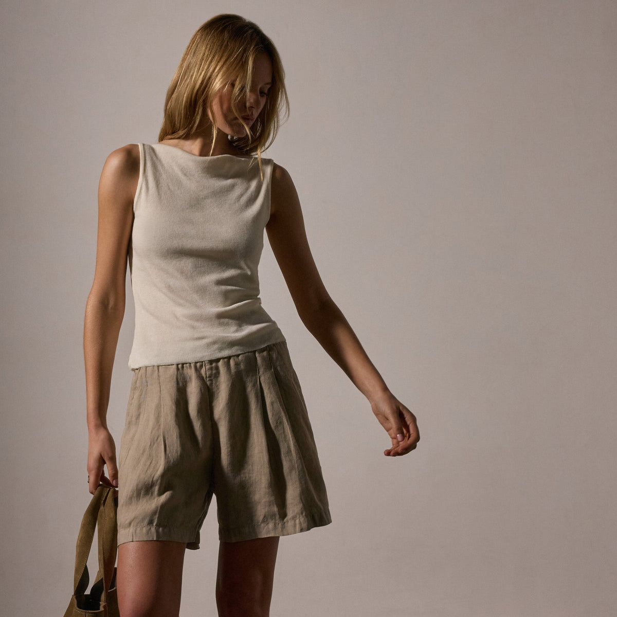 Cotton Cashmere Rib Boat Neck Top in Ivory | James Perse Los Angeles