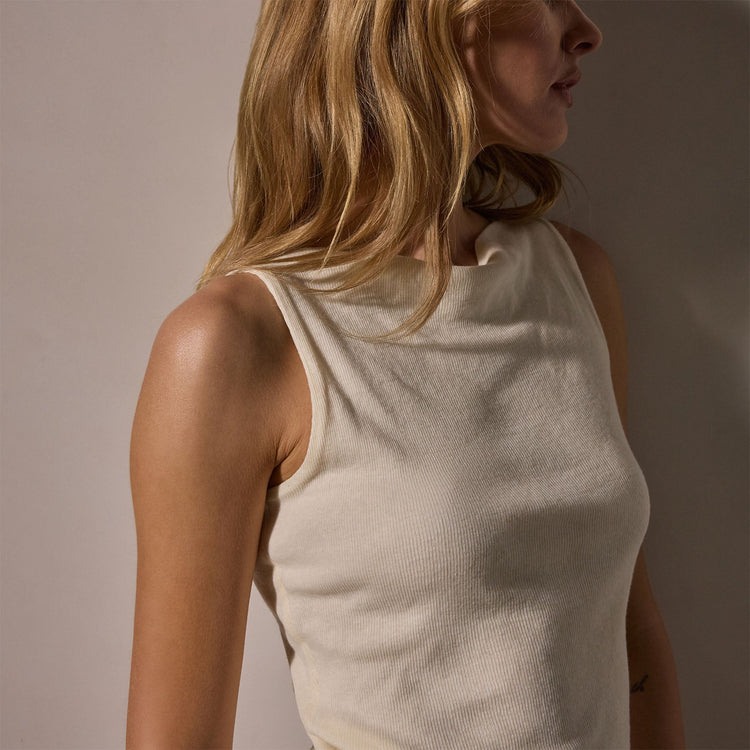 Cotton Cashmere Rib Boat Neck Top in Ivory | James Perse Los Angeles