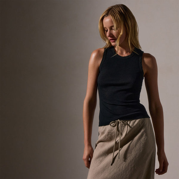 Cotton Cashmere Rib Shell Top in Black | James Perse Los Angeles