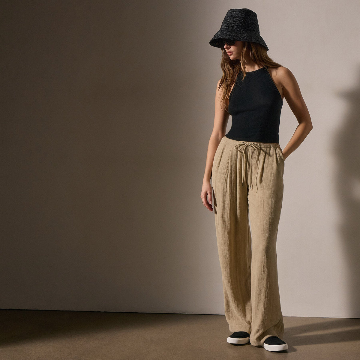 Pleated Wool Blend Pant in Biscuit | James Perse Los Angeles