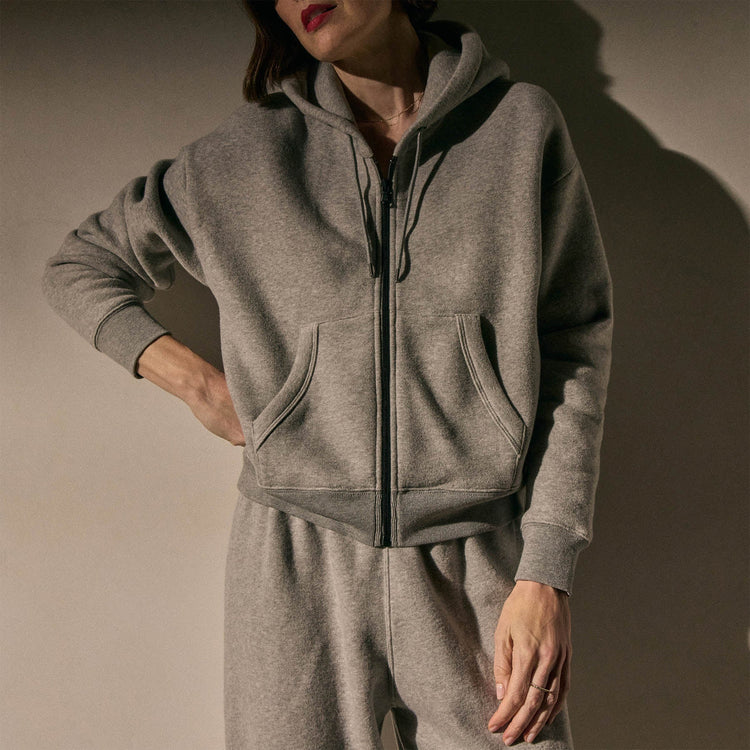 Vintage Cozy Zip Hoodie in Heather Grey | James Perse Los Angeles