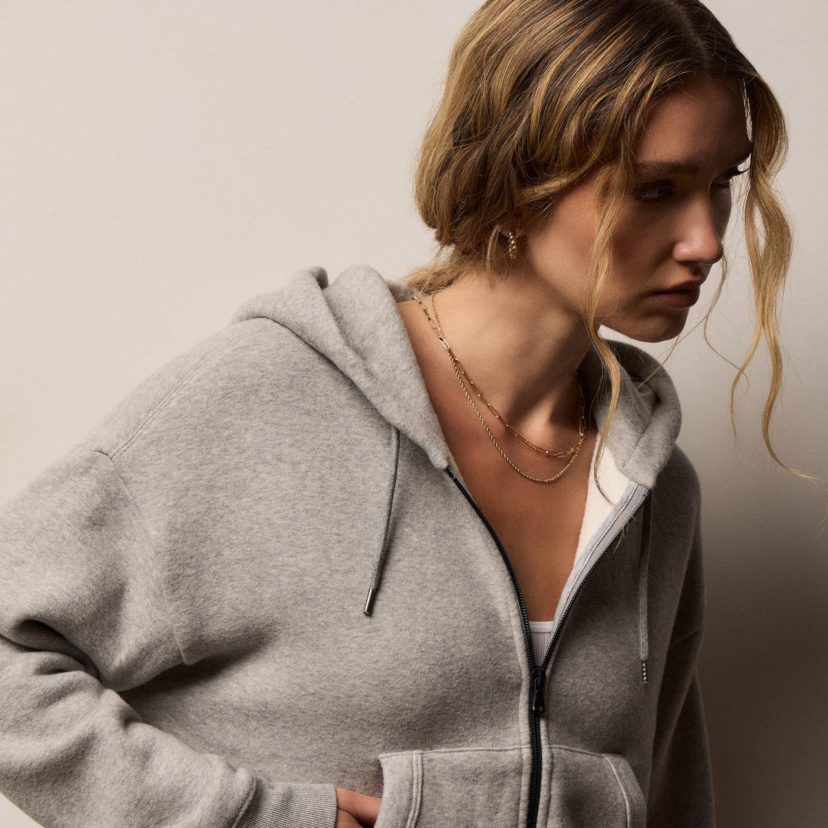 Cozy Fleece Zip Hoodie in Heather Grey | James Perse Los Angeles