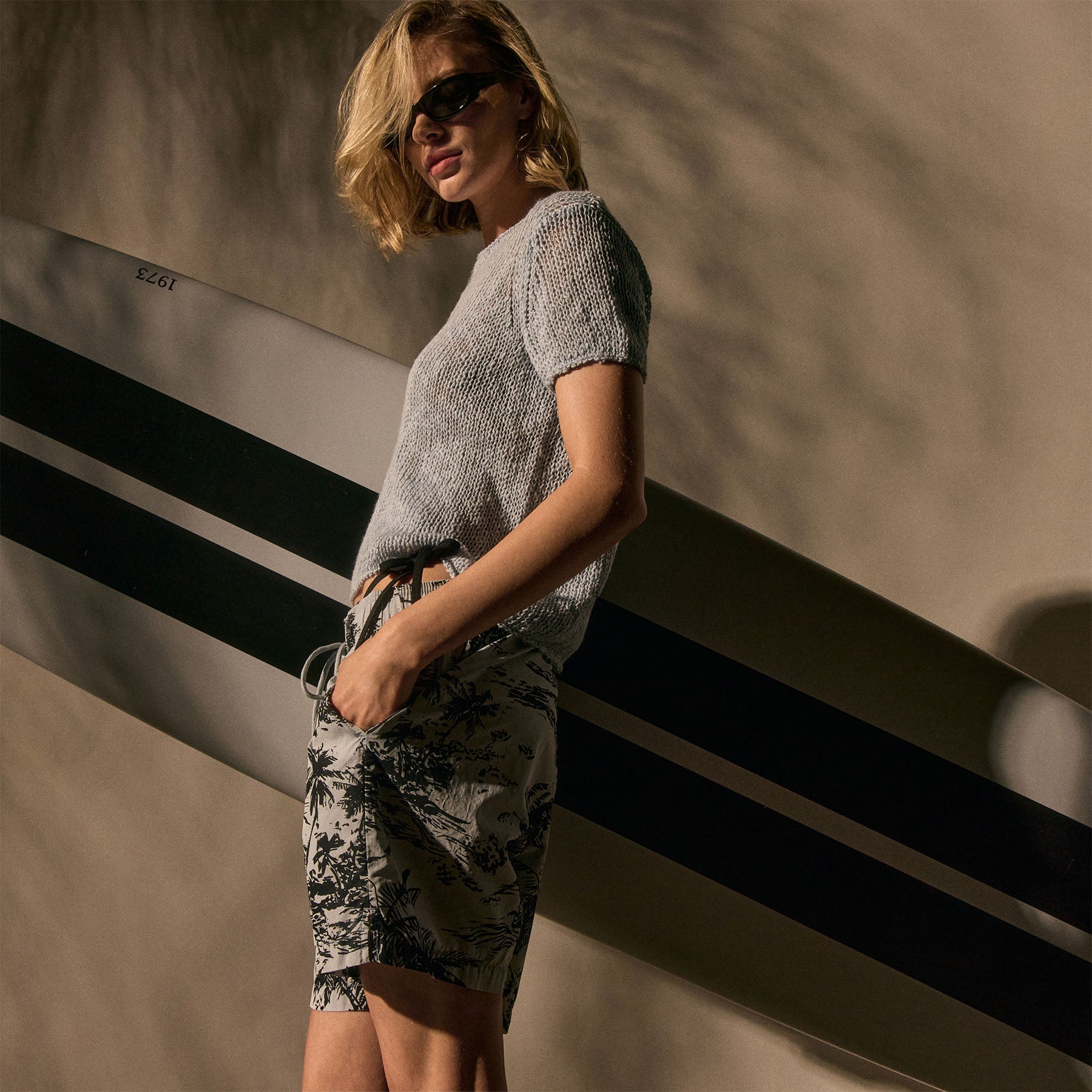 Cotton Linen Knit Crew Neck in Bleached Blue | James Perse Los Angeles