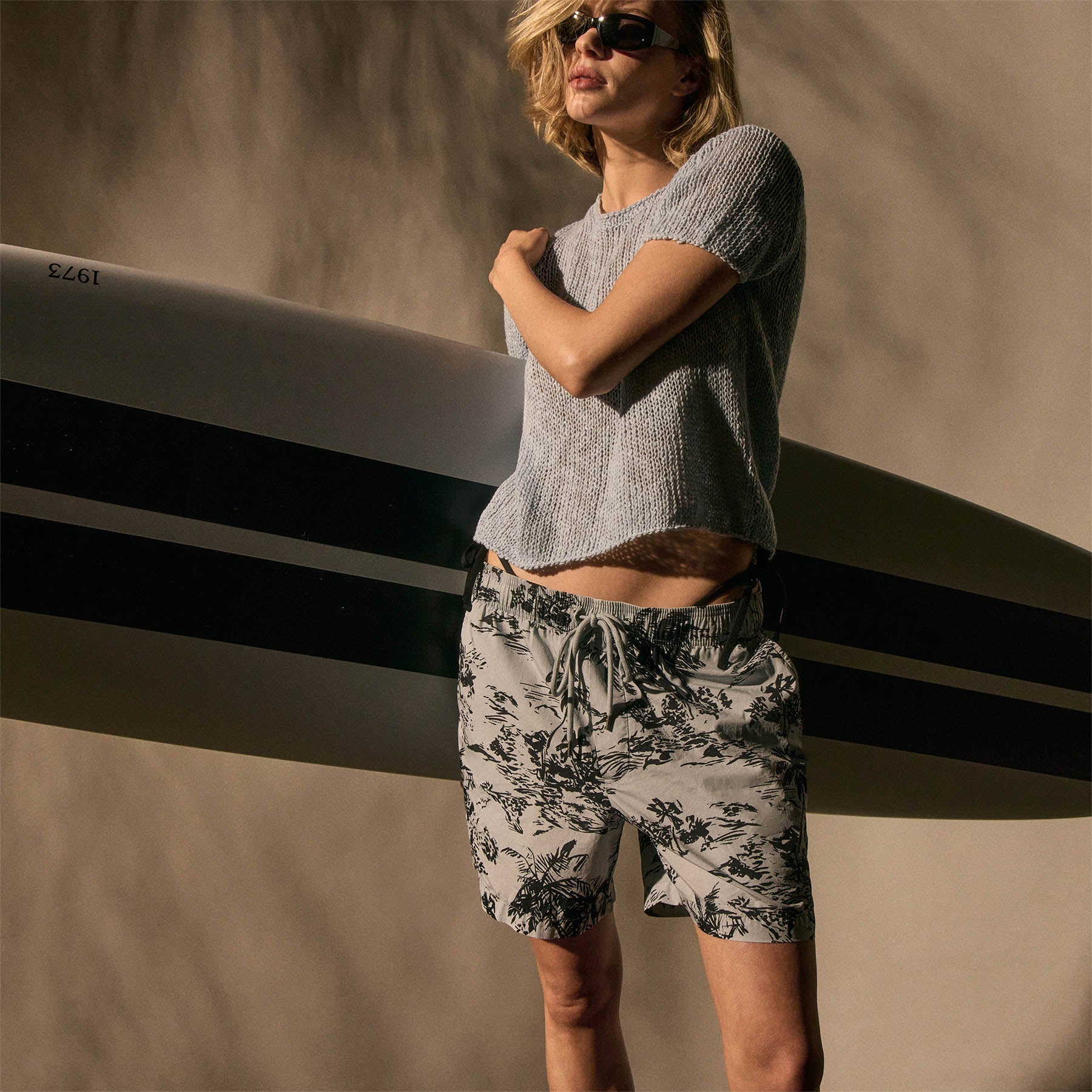Cotton Linen Knit Crew Neck in Bleached Blue | James Perse Los Angeles