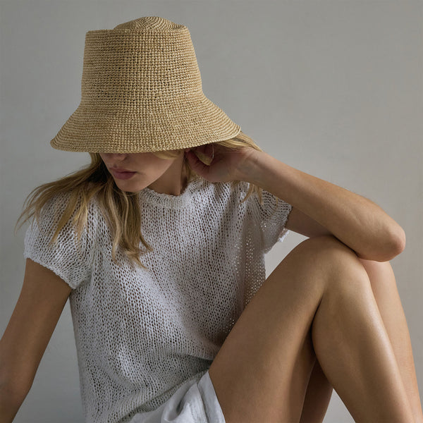 Cotton Linen Knit Crew Neck - White