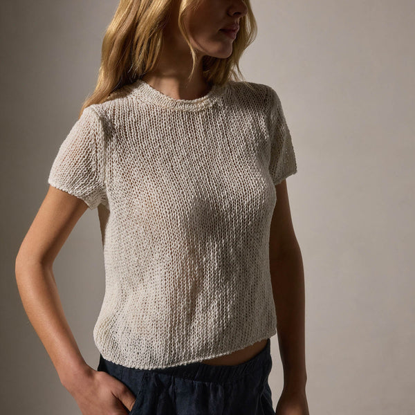 Cotton Linen Knit Crew Neck in White | James Perse Los Angeles