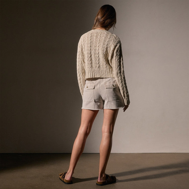 Cotton Linen Cable Knt Sweater in Natural | James Perse Los Angeles