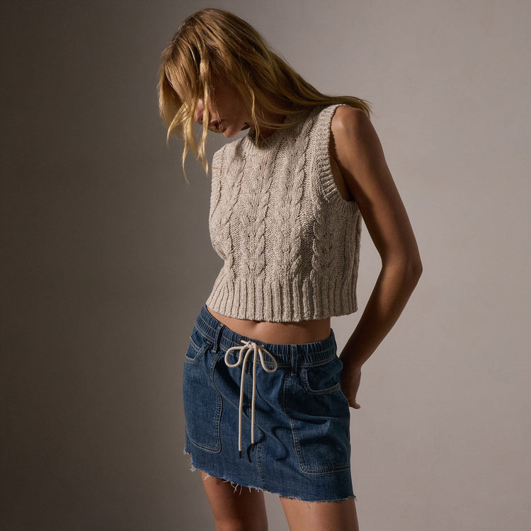 Cotton Linen Cable Knit Vest in Natural | James Perse Los Angeles