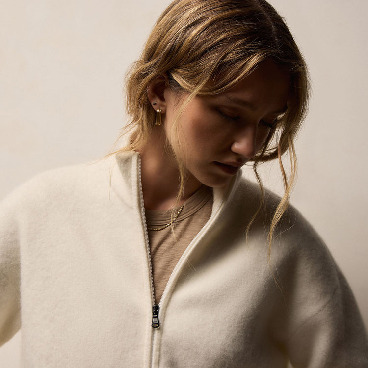 Wool Alpaca Stretch Zip Jacket in Ivory | James Perse Los Angeles