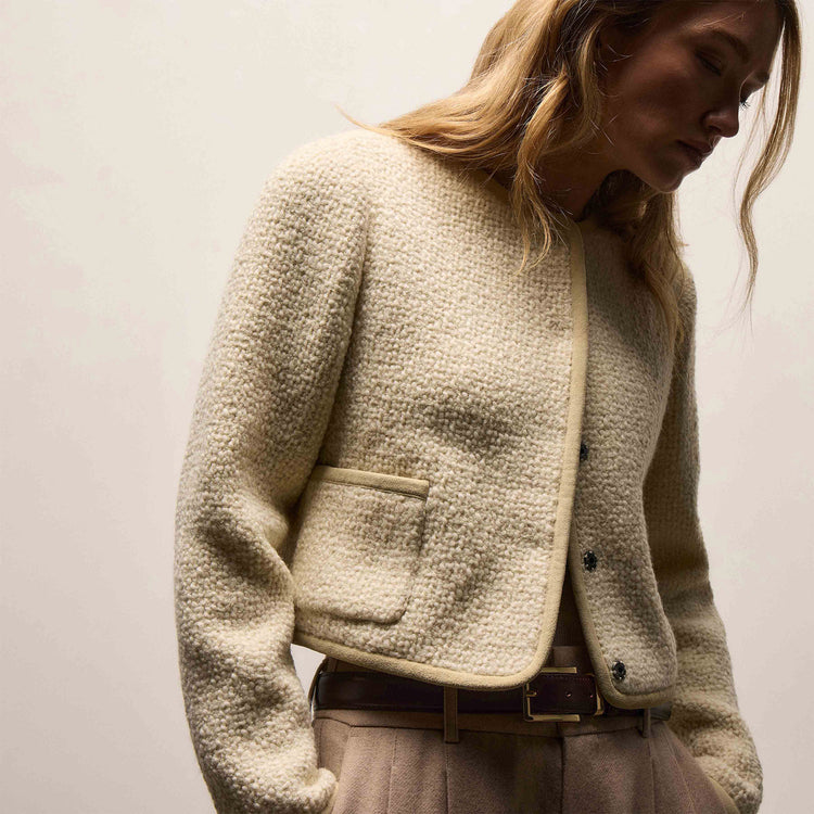 Tweed Button Front Jacket In Ivory | James Perse Los Angeles