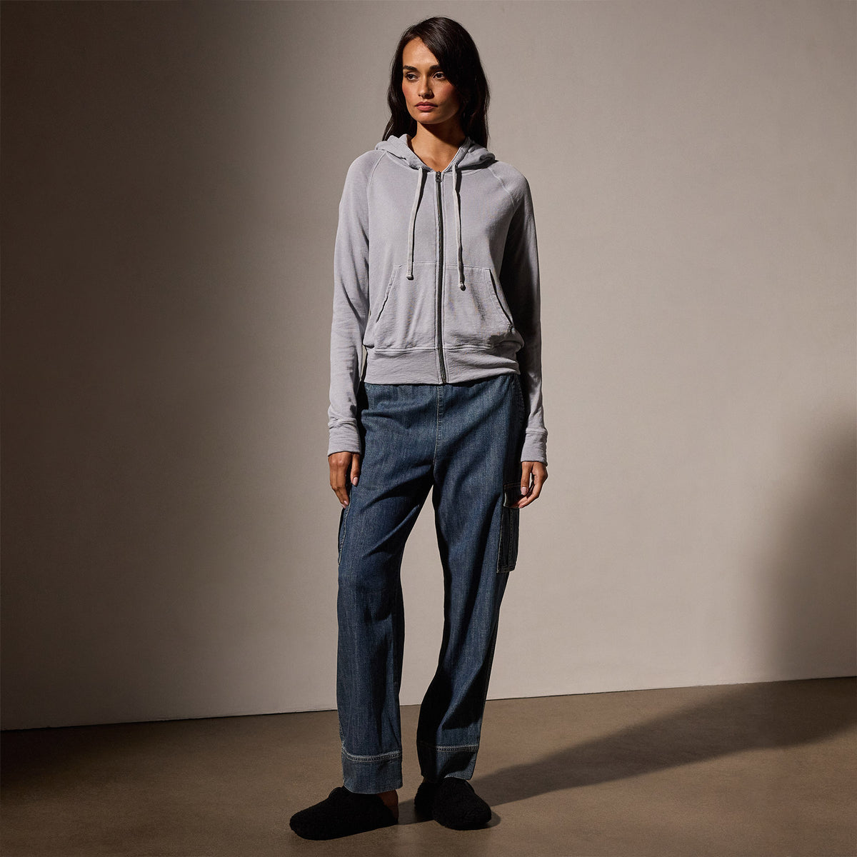 Palm Tree Graphic Zip Up Hoodie in Breeze Pigment/Grey | James Perse Los Angeles