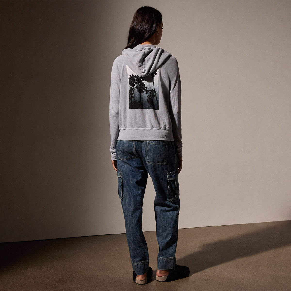 Palm Tree Graphic Zip Up Hoodie in Breeze Pigment/Grey | James Perse Los Angeles