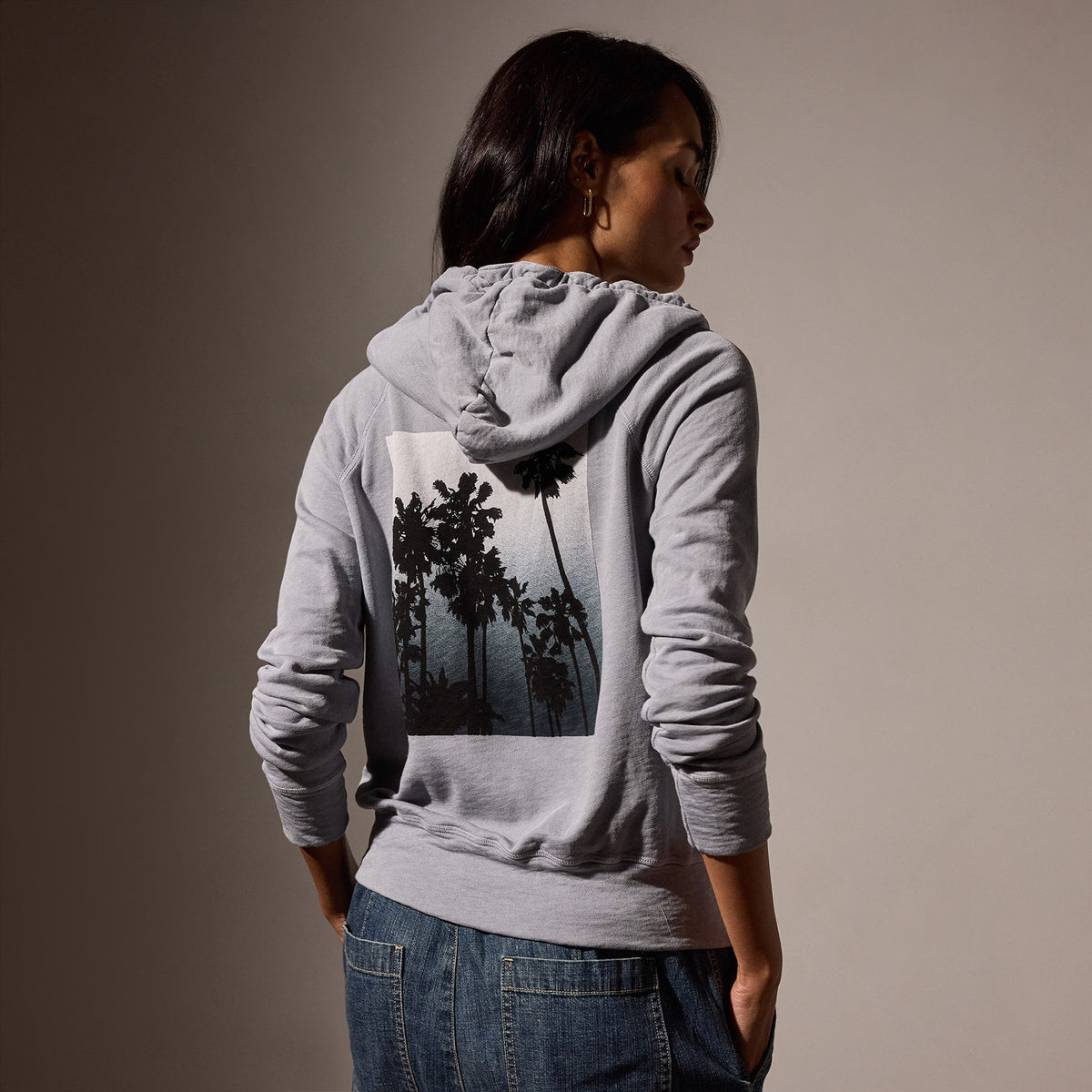 Palm Tree Graphic Zip Up Hoodie in Breeze Pigment/Grey | James Perse Los Angeles