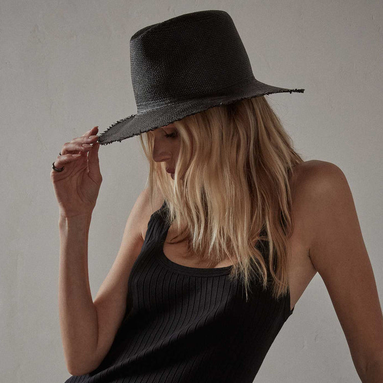 Fringed Continental Hat In Black | James Perse Los Angeles