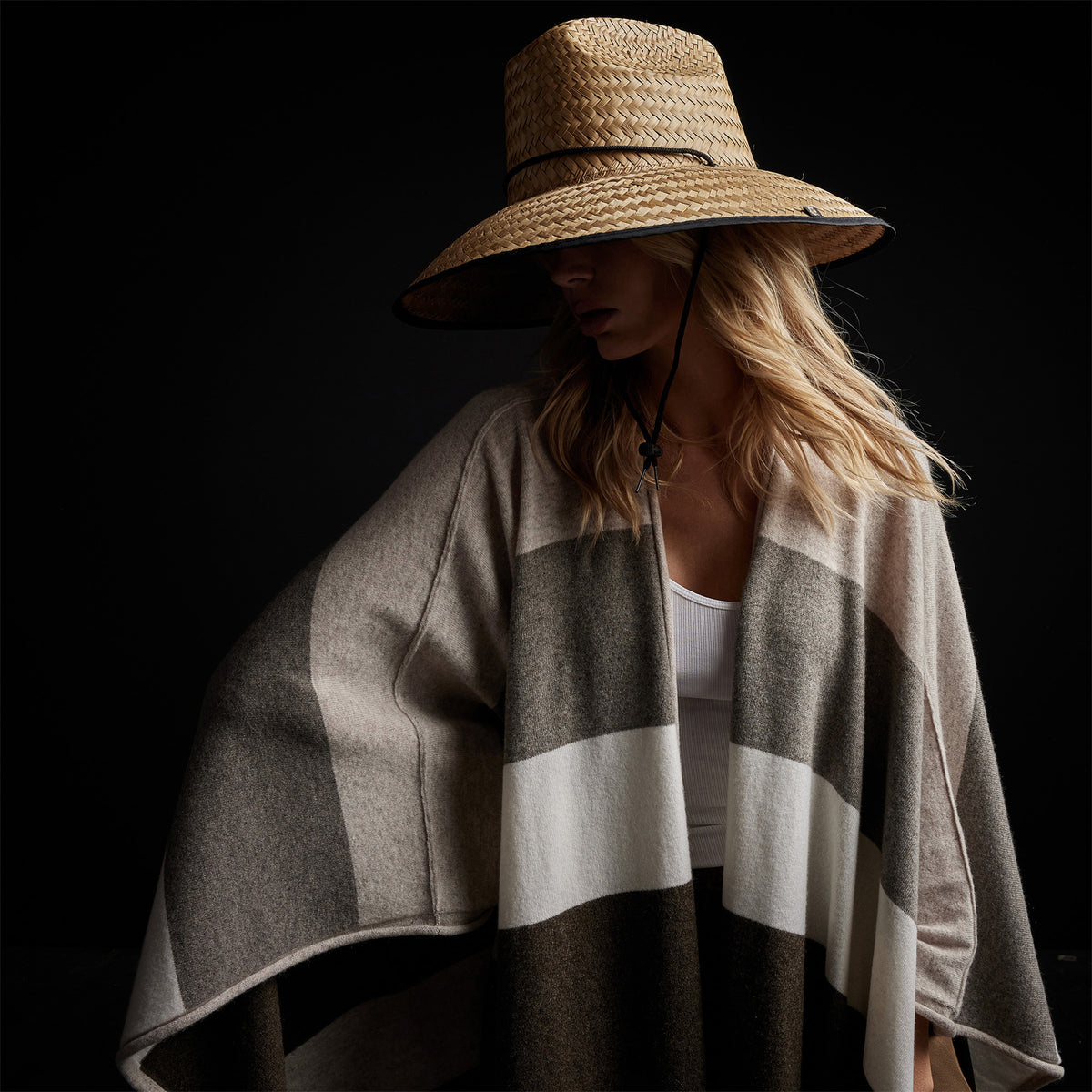 Cashmere Multi Striped Poncho in Beige Mix | James Perse Los Angeles / Womens