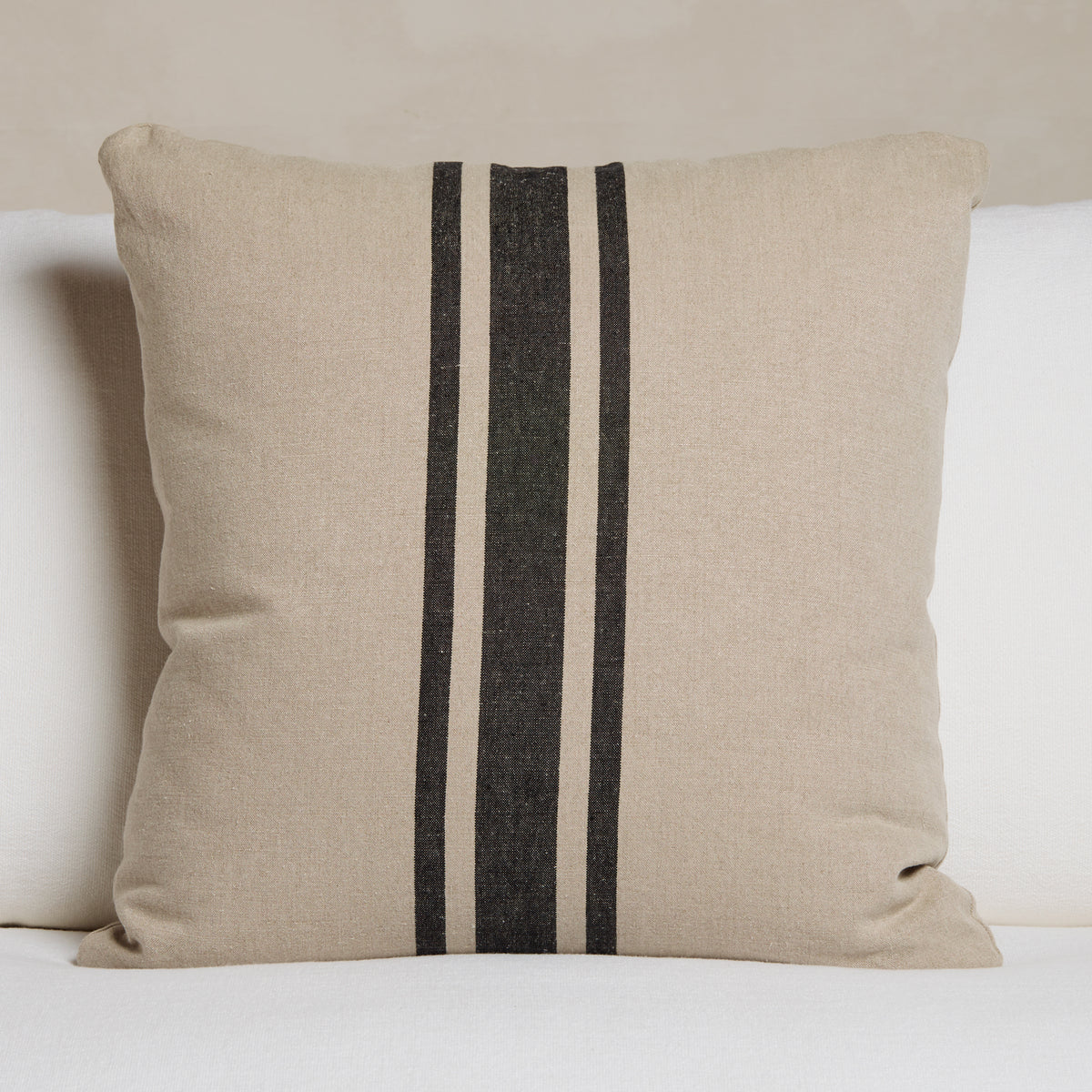 Indoor Striped Linen Euro Pillow 26 X 26 In Flax/Black Stripes | James Perse Los Angeles