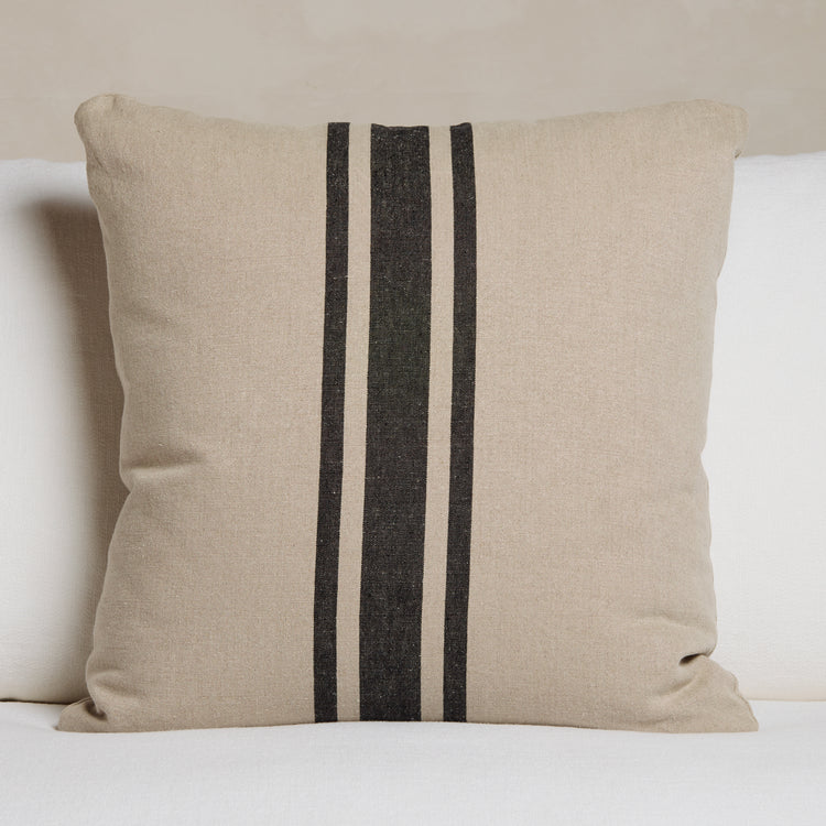 Indoor Striped Linen Euro Pillow 26 X 26 In Flax/Black Stripes | James Perse Los Angeles