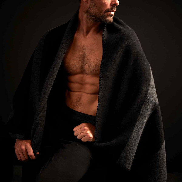 Sarti Striped Blanket in Black/Lead | James Perse Los Angeles