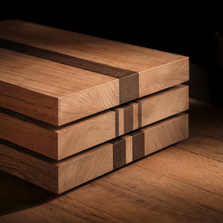 14X20" Teak Serving Board with Double Stripe in Teak/Natural Finish | James Perse Los Angeles 