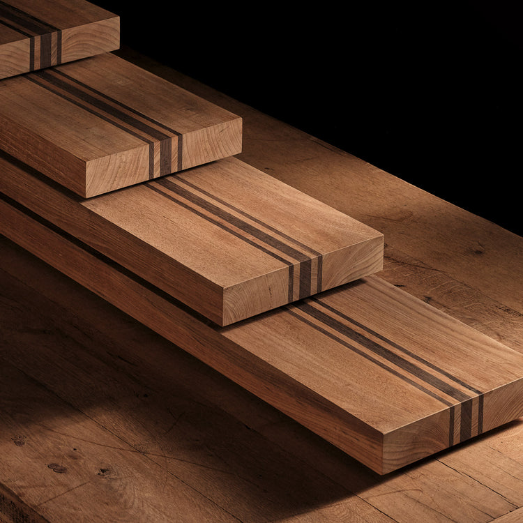 9X50" Teak Serving Board with Triple Stripe in Teak/Natural Finish | James Perse Los Angeles 