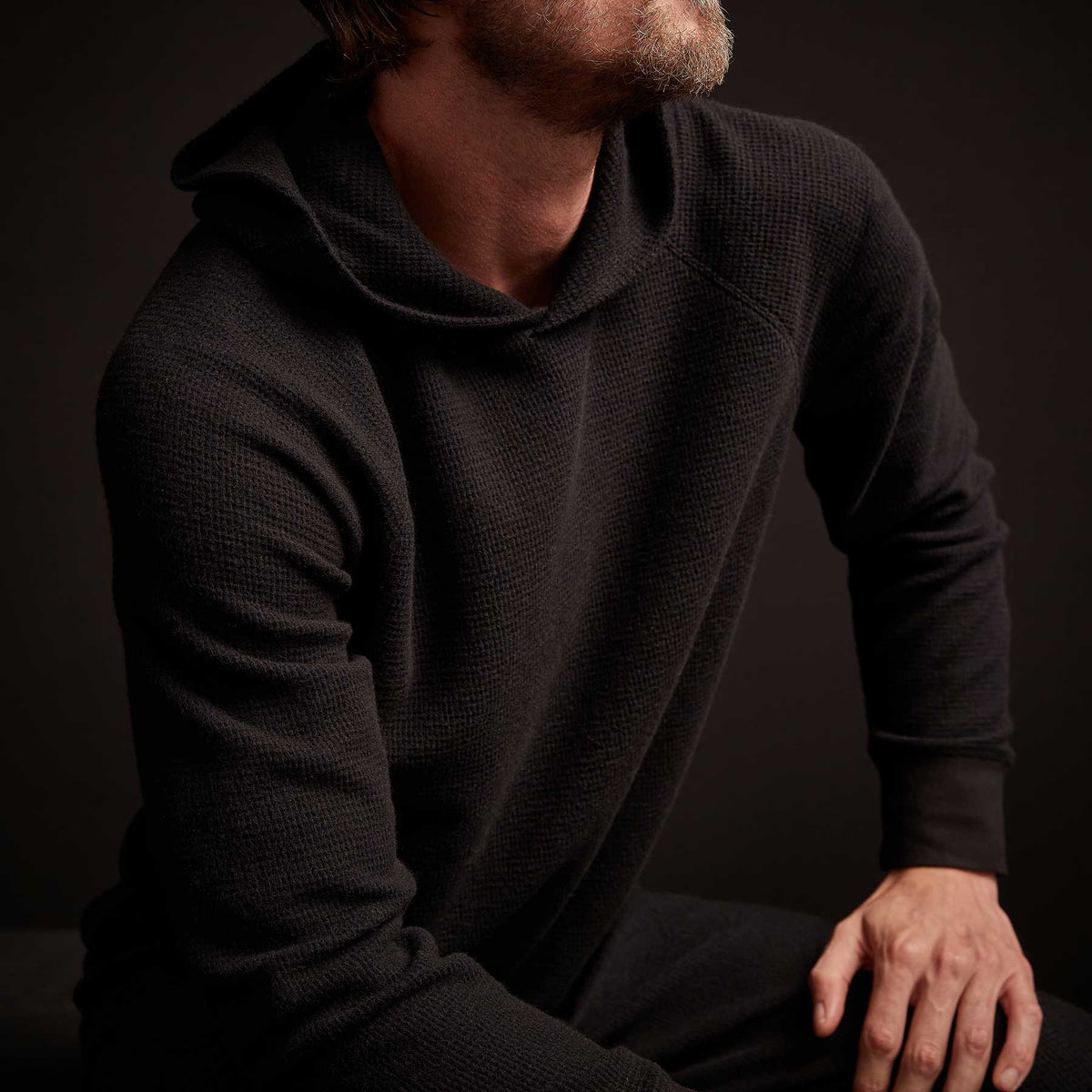 Thermal Knit Hooded Raglan - Black | James Perse Los Angeles