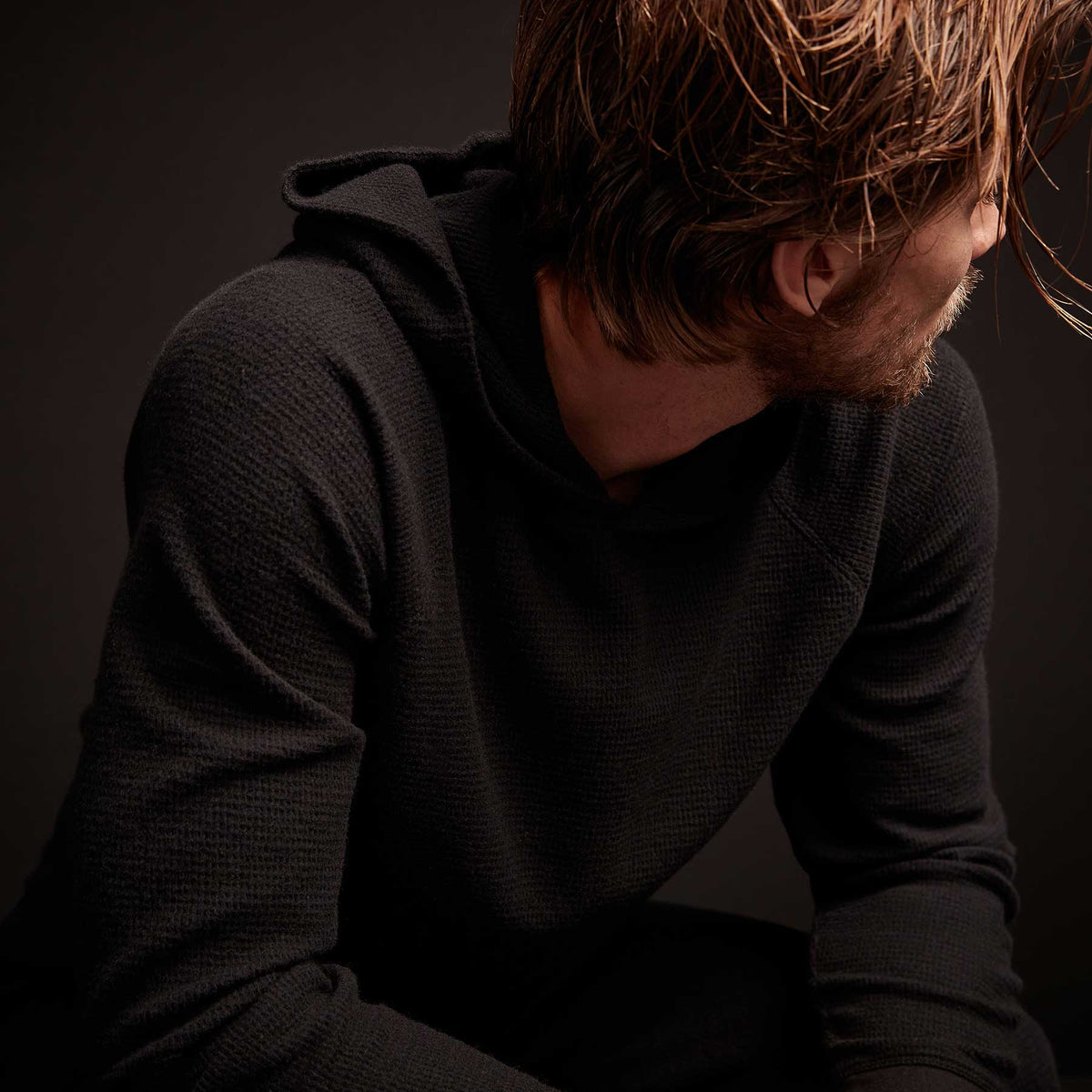 Thermal Knit Hooded Raglan - Black | James Perse Los Angeles