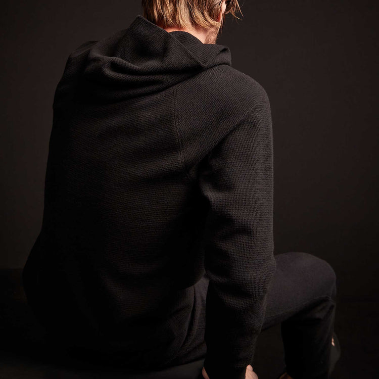 Thermal Knit Hooded Raglan - Black | James Perse Los Angeles