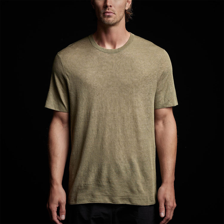 Fine Linen Double Layer Short Sleeve Crew in Military/Natural | James Perse Los Angeles