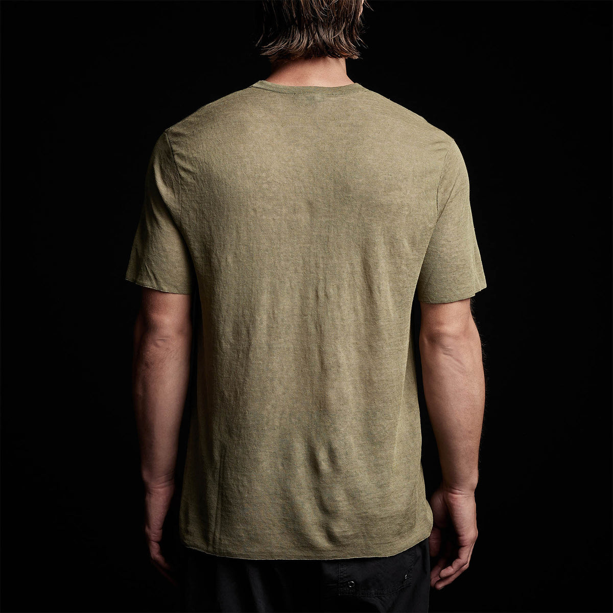 Fine Linen Double Layer Short Sleeve Crew in Military/Natural | James Perse Los Angeles