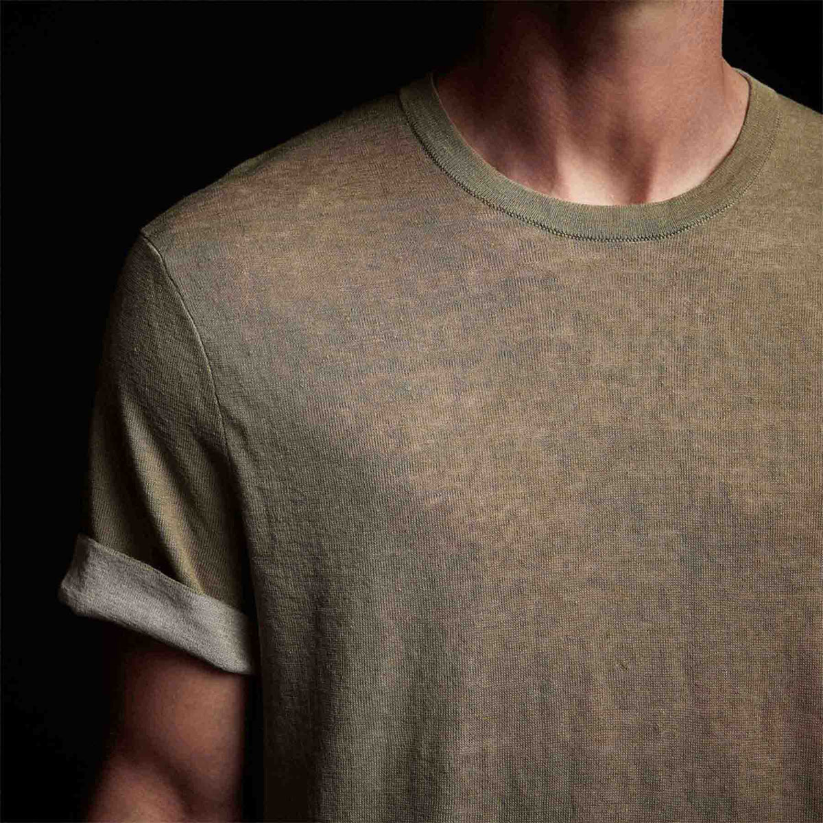 Fine Linen Double Layer Short Sleeve Crew in Military/Natural | James Perse Los Angeles