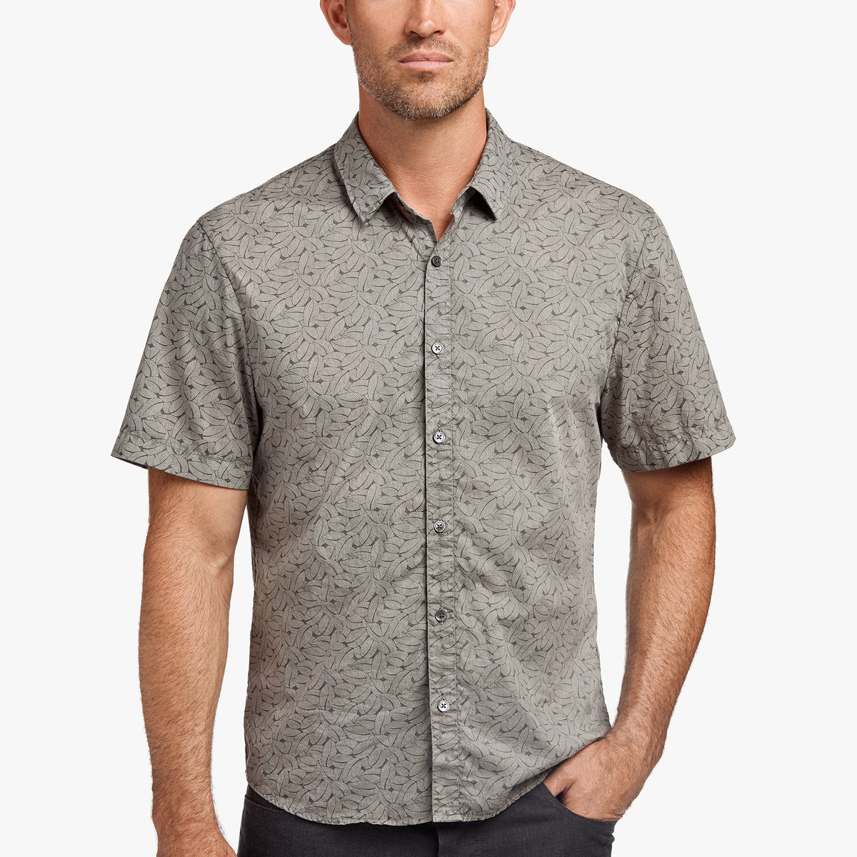 Overdyed Leaf Print Shirt - Paver Pigment | James Perse Los Angeles