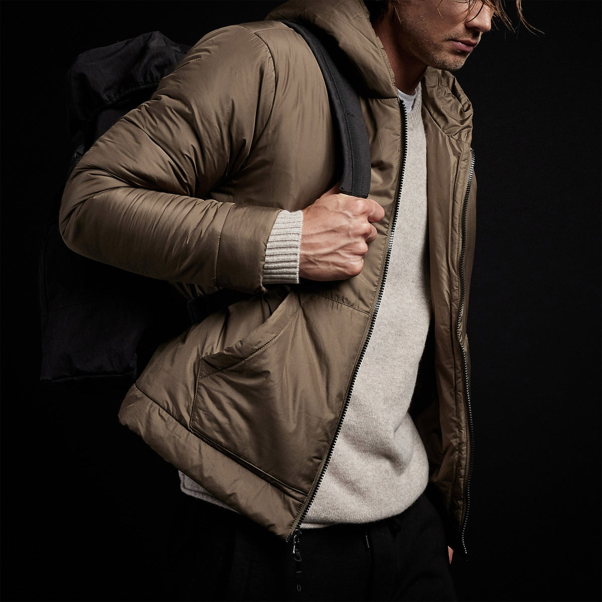 Insulated Zip Front Hoody in Platoon | James Perse Los Angeles