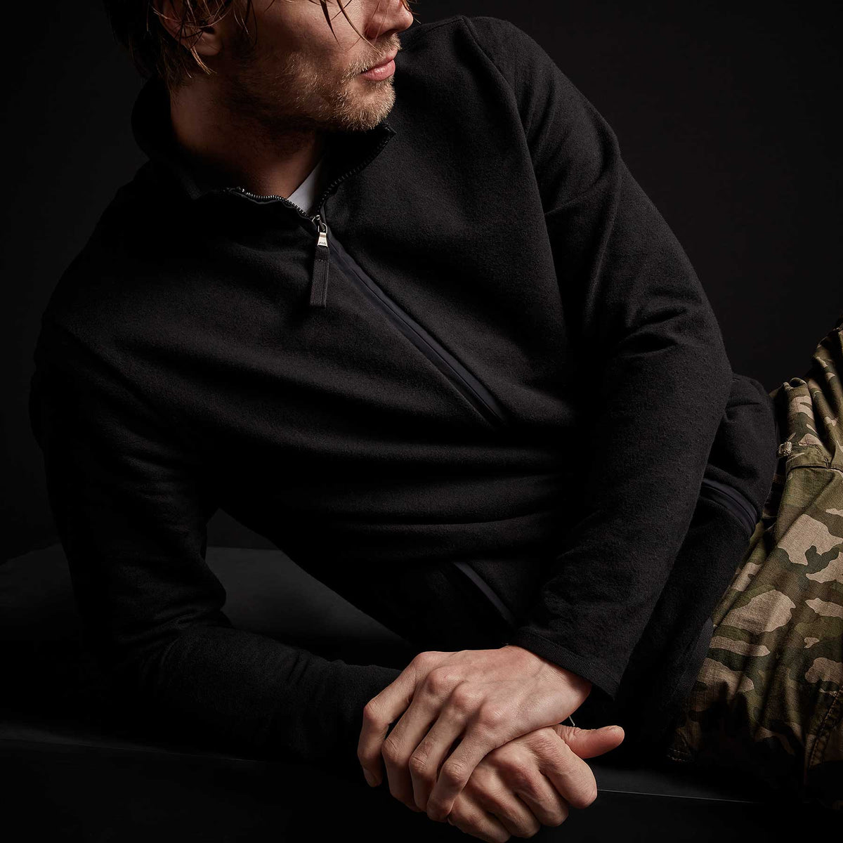 Brushed Terry Funnel Neck Jacket - Black | James Perse Los Angeles