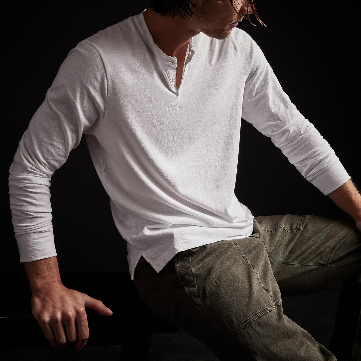 Soft Slub Jersey Long Sleeve Henley in White | James Perse Los Angeles 