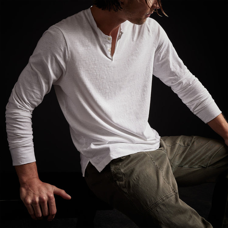 Soft Slub Jersey Long Sleeve Henley in White | James Perse Los Angeles 