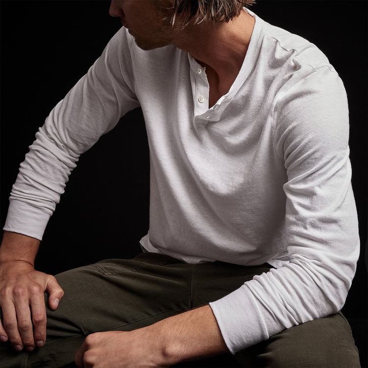Soft Slub Jersey Long Sleeve Henley in White | James Perse Los Angeles 