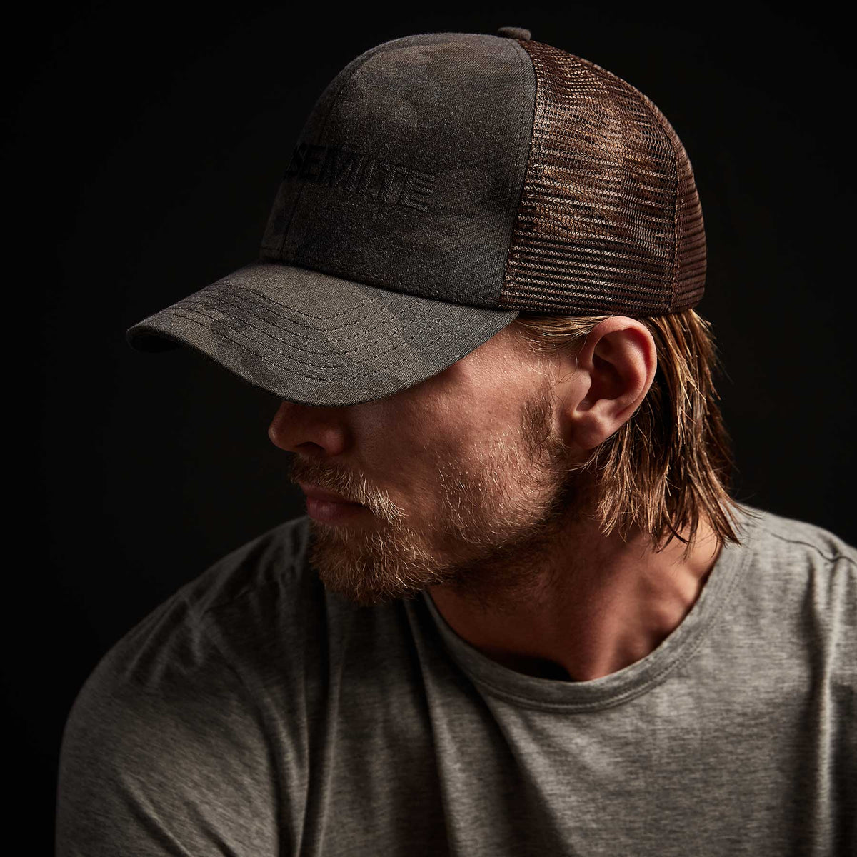 Y/OSEMITE Camo Trucker Hat In Forest Camo | James Perse Los Angeles