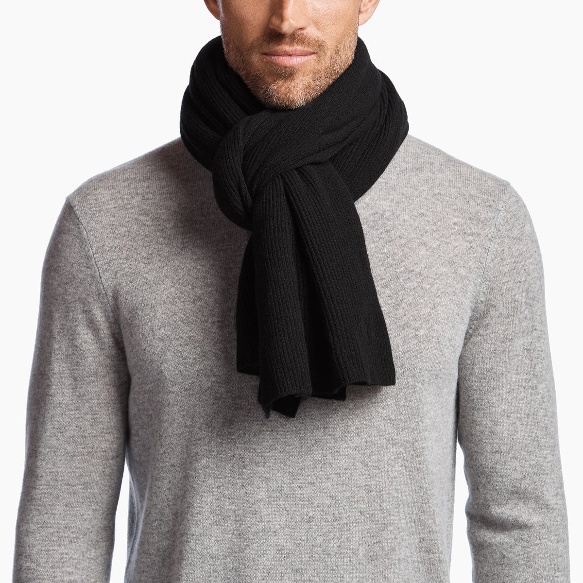 Ltweight Cashmere Rib Scarf in Black | James Perse Los Angeles