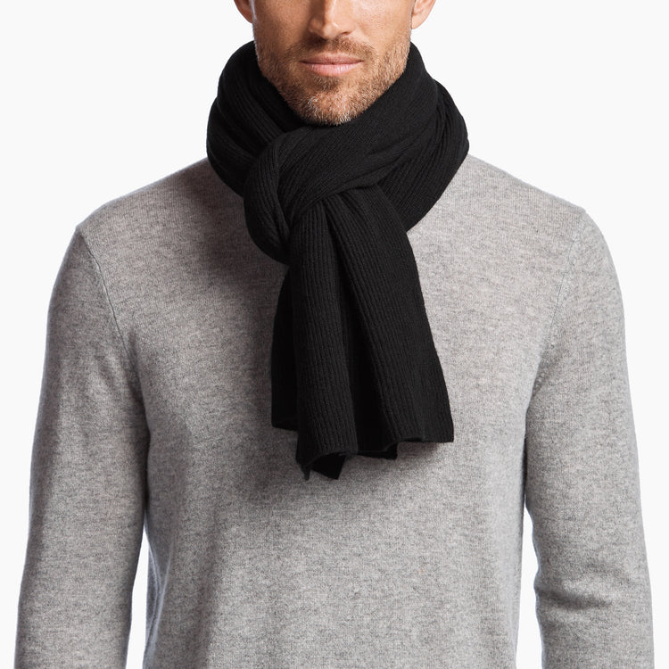 Ltweight Cashmere Rib Scarf in Black | James Perse Los Angeles
