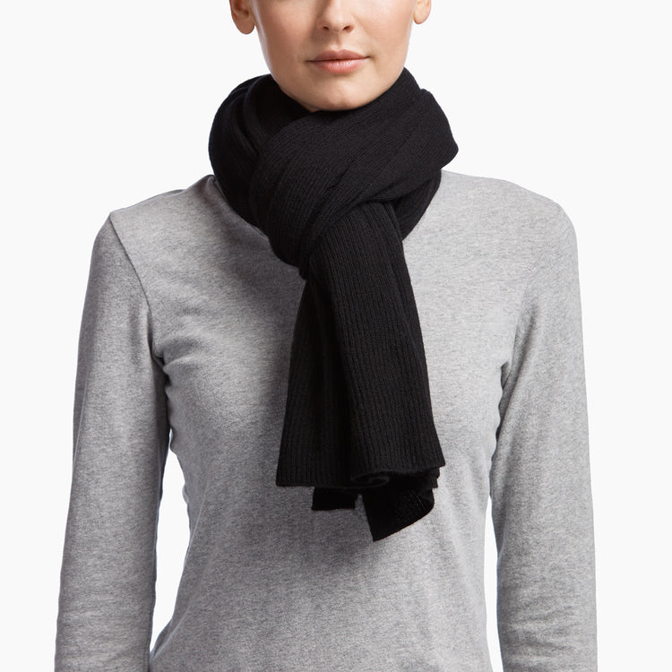 Ltweight Cashmere Rib Scarf in Black | James Perse Los Angeles